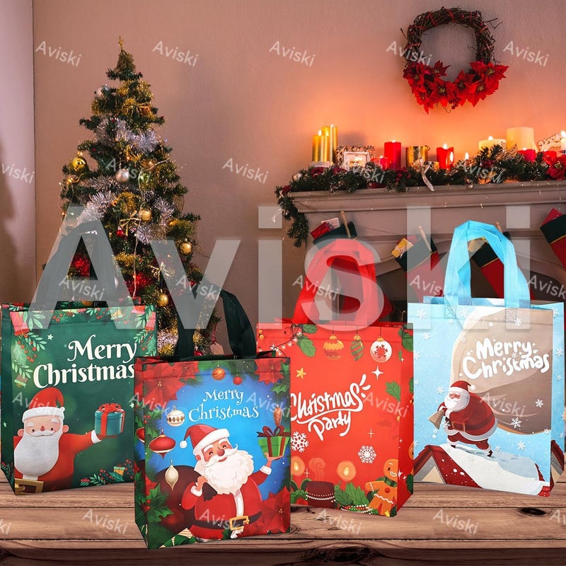 Axiski 4PCS Christmas Gift Bags, Multifunctional Treat Non woven Christmas Bags with Handles for Gifts Wrapping Shopping, Xmas Party Supplies - Image 5